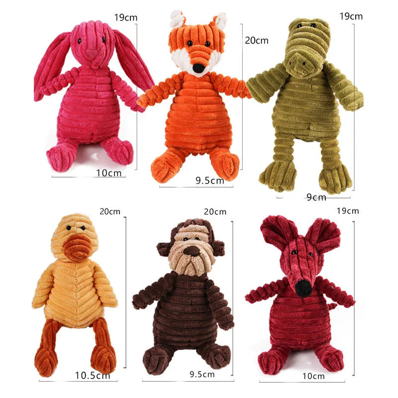 Pawstrip Corduroy Dog Toy with Squeaker for Small and Large Dogs