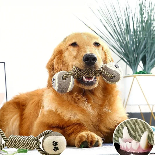 Durable Cotton Rope Tennis Dumbbell Chew Toy for Medium to Large Dogs