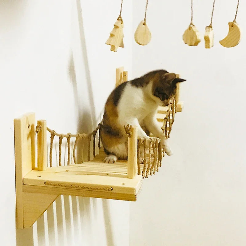 NoEnName_Null Wall Mounted Cat Bridge with Scratching Post for Active Felines